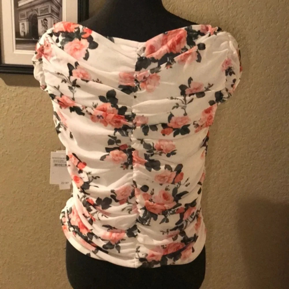 Abound Square Neck Ruched Floral Cap Sleeve Top, L - Picture 6 of 7